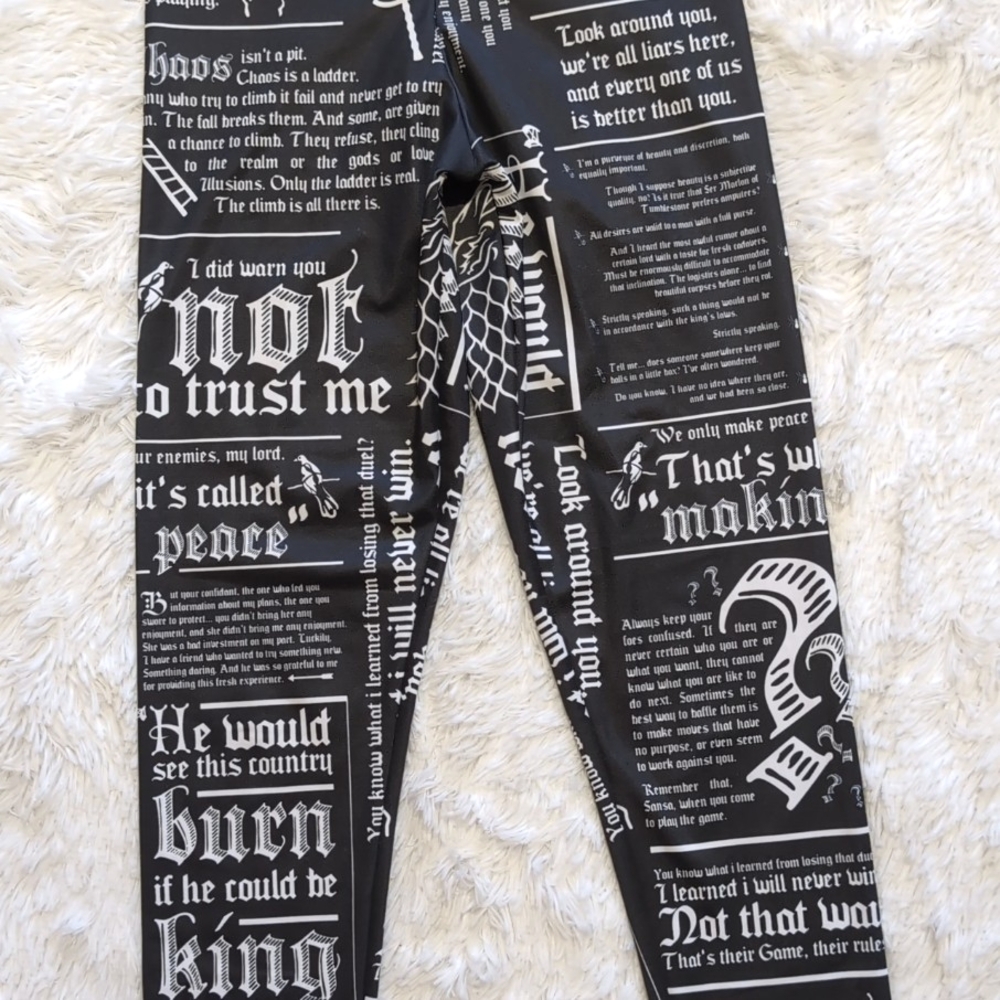 Blackmilk Game of Thrones Littlefinger Quotes HWMF Statement Leggings Size Small - Picture 6 of 15